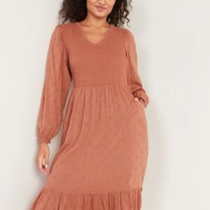 COPY - NWT: old navy Long-Sleeve Fit & Flare Smocked Clip-Dot Midi Dress